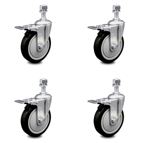 Service Caster 5 Inch Black Polyurethane Swivel 1/2 Inch Stem Caster Set with Total Lock Brake SCC-TSTTL20S514-PPUB-BLK-121315-4 - main
